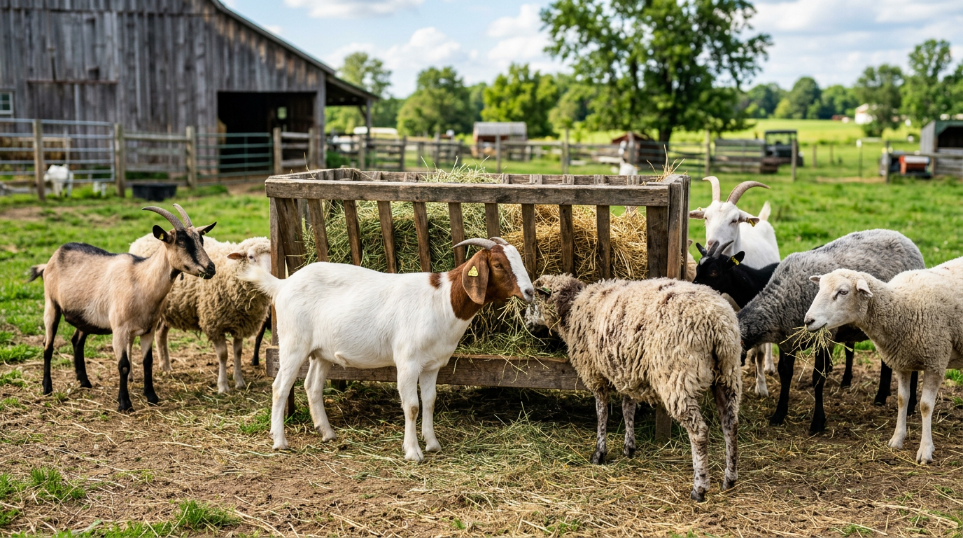 Feeding Hay to Goats and Sheep From One Setup Made Easy